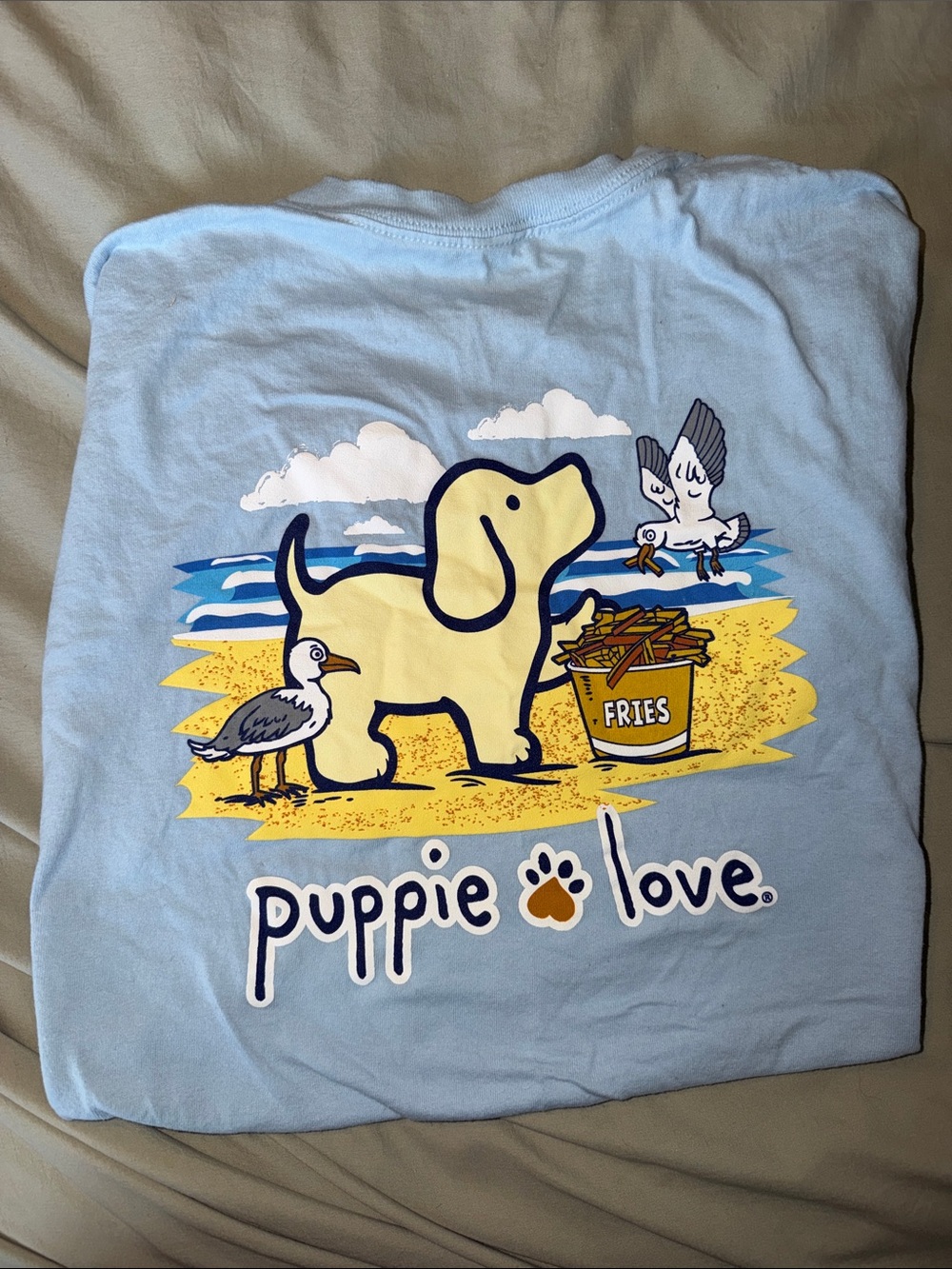 Women’s Large Light Blue Beach Dog T-Shirt